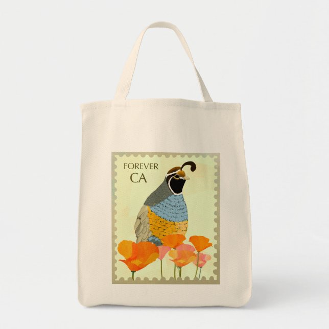 California Poppy and Quail Tote Bag (Front)