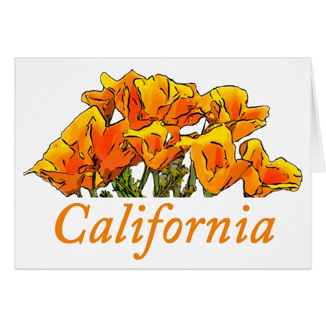 California Poppy Art, "California" text Notecard (Front Horizontal)