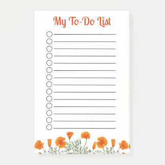 California Poppy Bright Orange Flowers To-Do List Post-it Notes