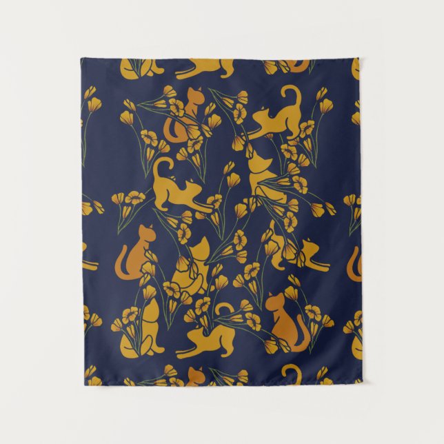California Poppy Cats Tapestry (Front)