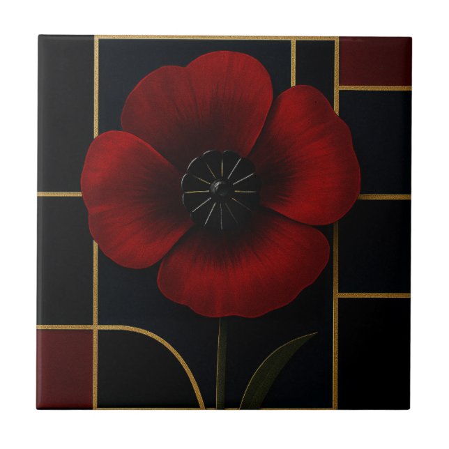 California Poppy ceramic tile (Front)