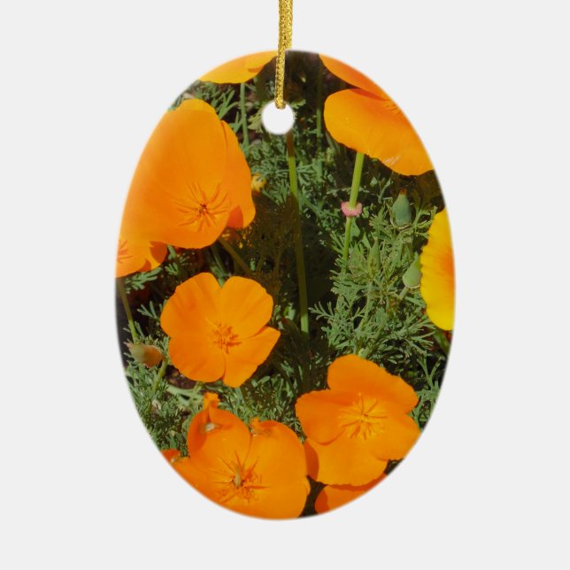 California Poppy Ceramic Tree Decoration (Front)