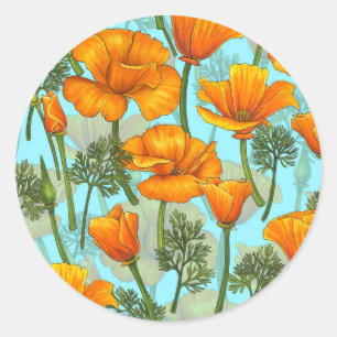 California poppy classic round sticker