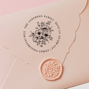 California Poppy   Custom Name & Return Address Self-inking Stamp