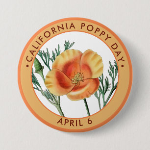 California Poppy Day, vintage golden poppy 7.5 Cm Round Badge