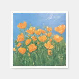 California Poppy Field Sky Impressionist Painting Napkin