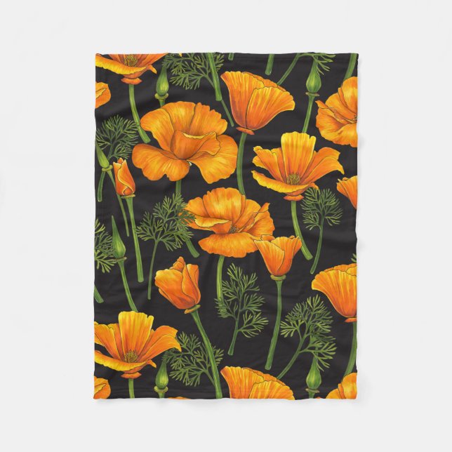 California poppy fleece blanket (Front)