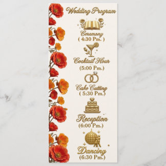 California Poppy Floral Wedding Program Card