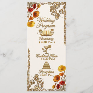 California Poppy Floral Wedding Program Card