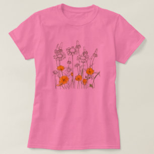 California Poppy Flower Wildflower Sketch T-Shirt