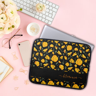 California Poppy Flowers Floral Pattern in Orange Laptop Sleeve