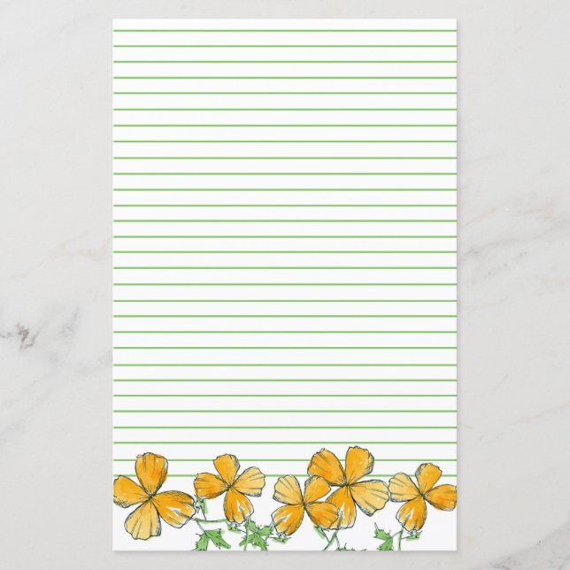 California Poppy Flowers Orange Green Lined (Front)