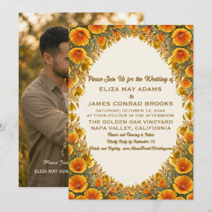 California Poppy Gold Photo Wedding Invitation 5x7