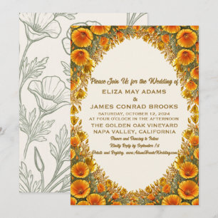 California Poppy Gold Wedding Invitation 5x7