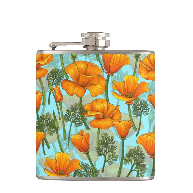 California poppy hip flask (Front)