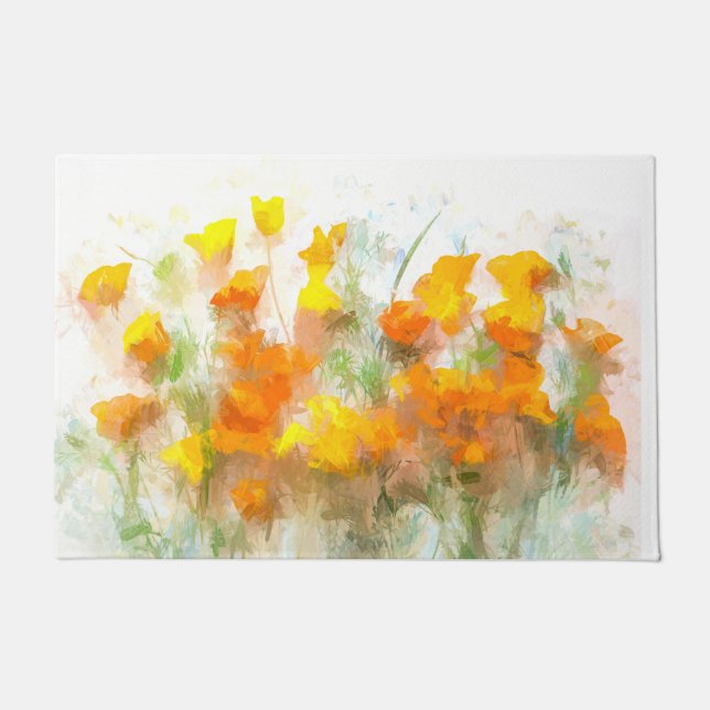 California Poppy Impressionistic Art Doormat (Front)