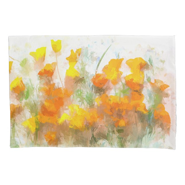California Poppy Impressionistic Art Pillowcase (Front)