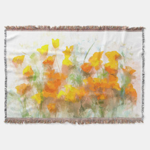 California Poppy Impressionistic Art Throw Blanket
