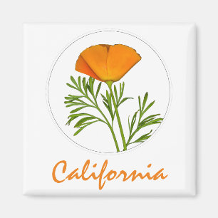 California Poppy in a Circle, "California" Text Magnet