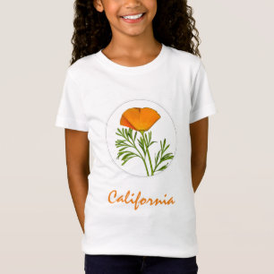 California Poppy in a Circle, "California" Text T-Shirt
