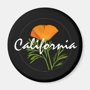 California Poppy on Black with "California" text Magnet