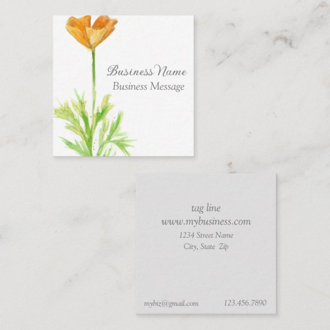 California Poppy Orange Flower Business   Square Business Card (Front/Back)
