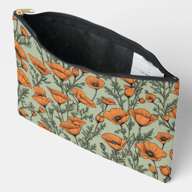California Poppy Orange Flower pattern Accessory Pouch (Open)