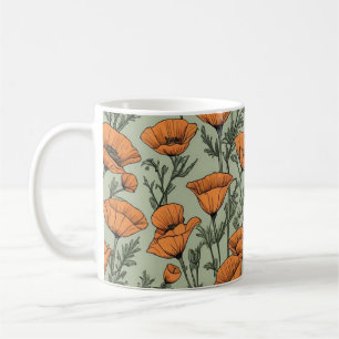 California Poppy Orange Flower pattern Coffee Mug