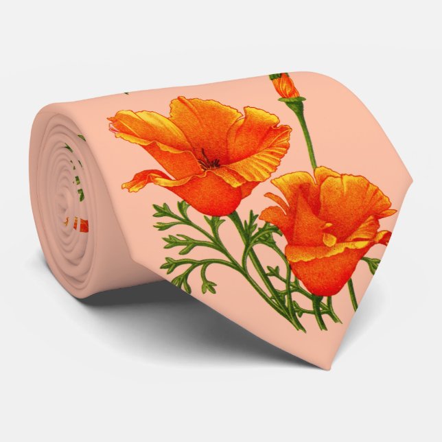 California poppy print tie (Rolled)
