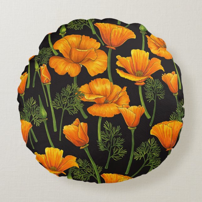 California poppy round cushion (Front)