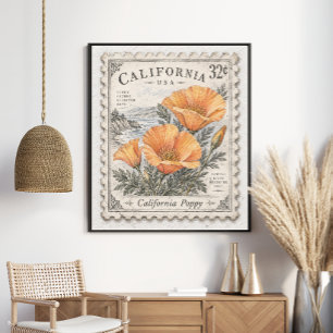 California Poppy State Flower Postage Stamp Poster