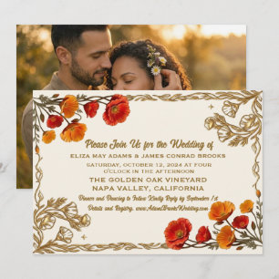 California Poppy Vintage 19th Century Botanical We Save The Date