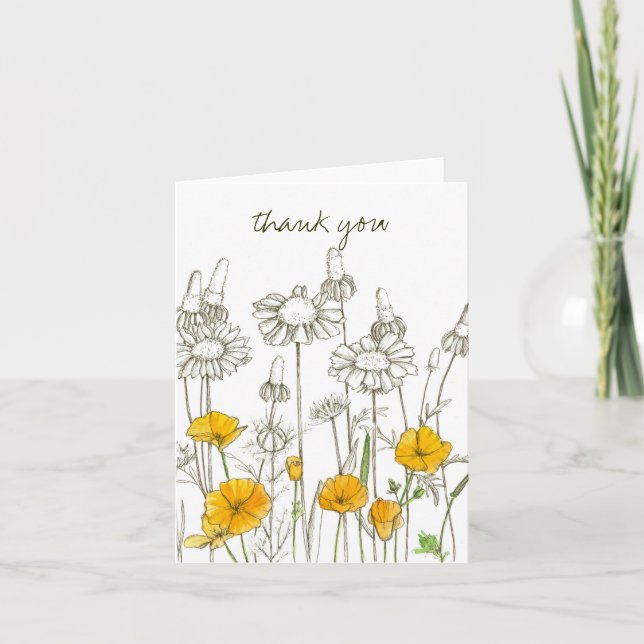 California Poppy Watercolor Flowers Thank You (Front)