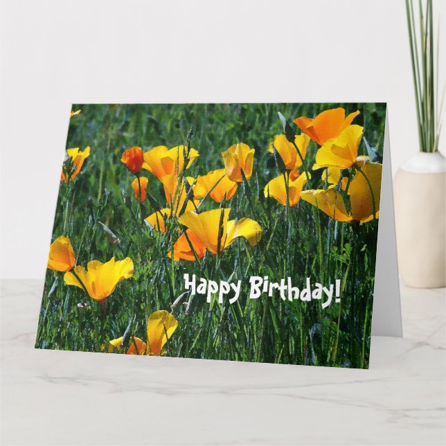 California Poppy Wildflower Birthday Greeting Card (Front)