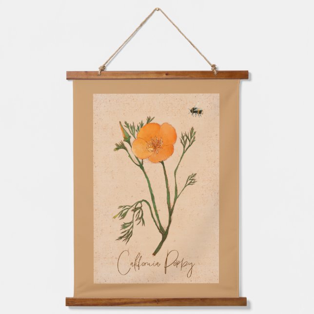 California Poppy Wildflower  Hanging Tapestry (Front)