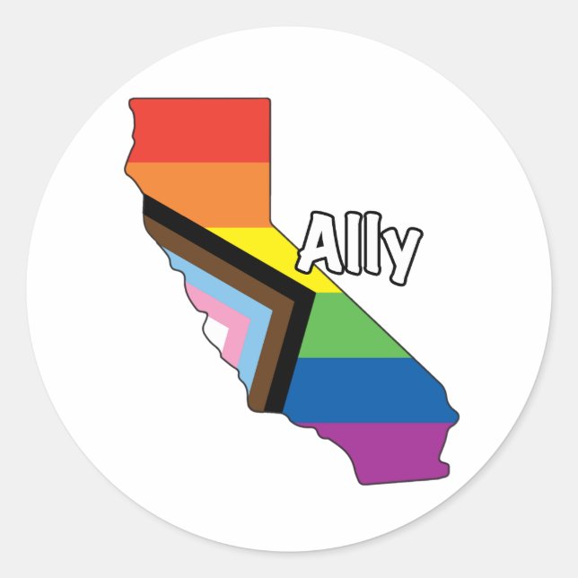California Pride - Ally Progress Flag Classic Round Sticker (Front)