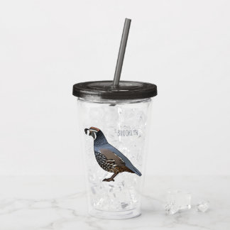 California quail bird cartoon illustration  acrylic tumbler