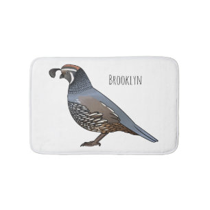 California quail bird cartoon illustration bath mat