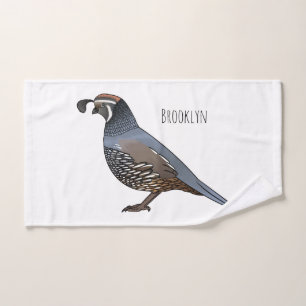 California quail bird cartoon illustration bath towel set
