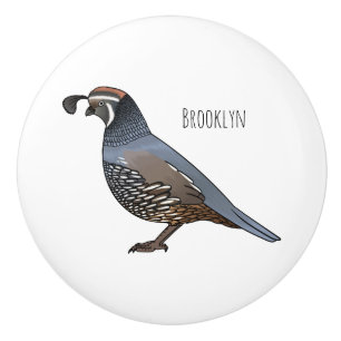 California quail bird cartoon illustration ceramic knob