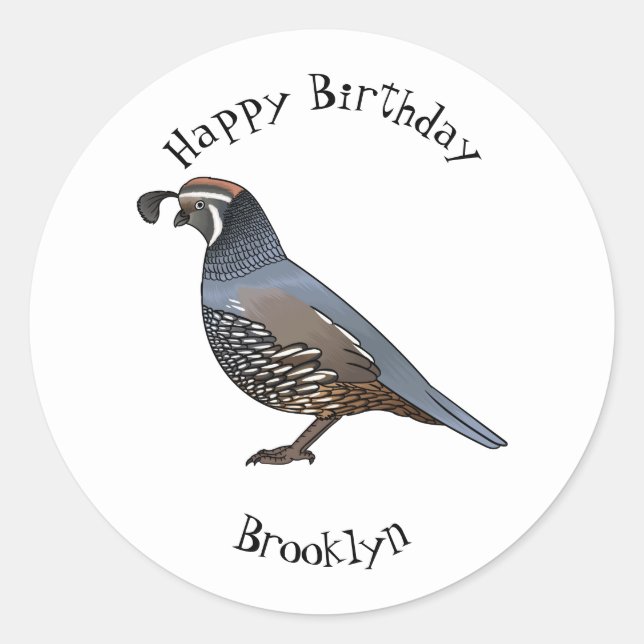 California quail bird cartoon illustration  classic round sticker (Front)