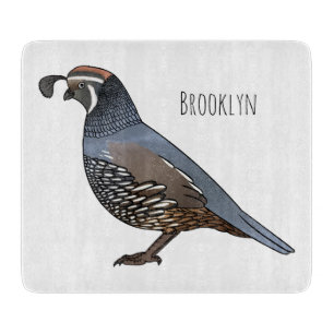 California quail bird cartoon illustration cutting board