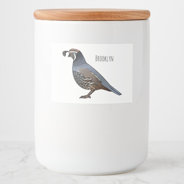 California quail bird cartoon illustration  food label (Front)