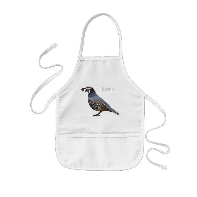 California quail bird cartoon illustration kids apron (Front)