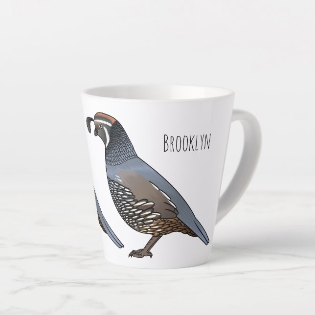 California quail bird cartoon illustration   latte mug (Right Angle)