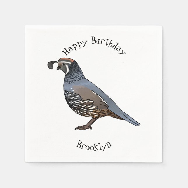 California quail bird cartoon illustration napkin (Front)