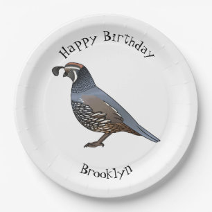 California quail bird cartoon illustration paper plate