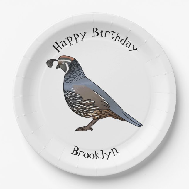 California quail bird cartoon illustration paper plate (Front)