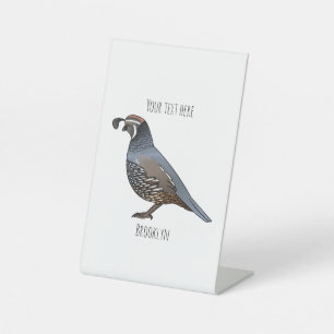 California quail bird cartoon illustration pedestal sign
