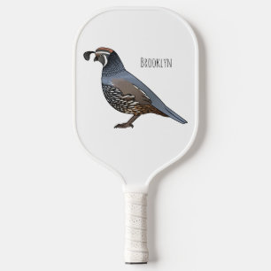 California quail bird cartoon illustration pickleball paddle